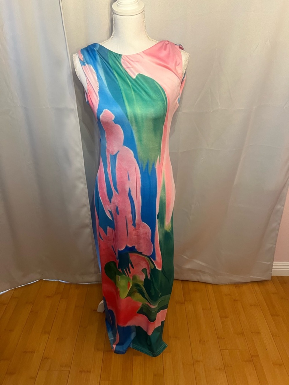 Monet Garden Print Sleeveless Long Dress - Multicolor - SIZE M - Picture 3 of 5